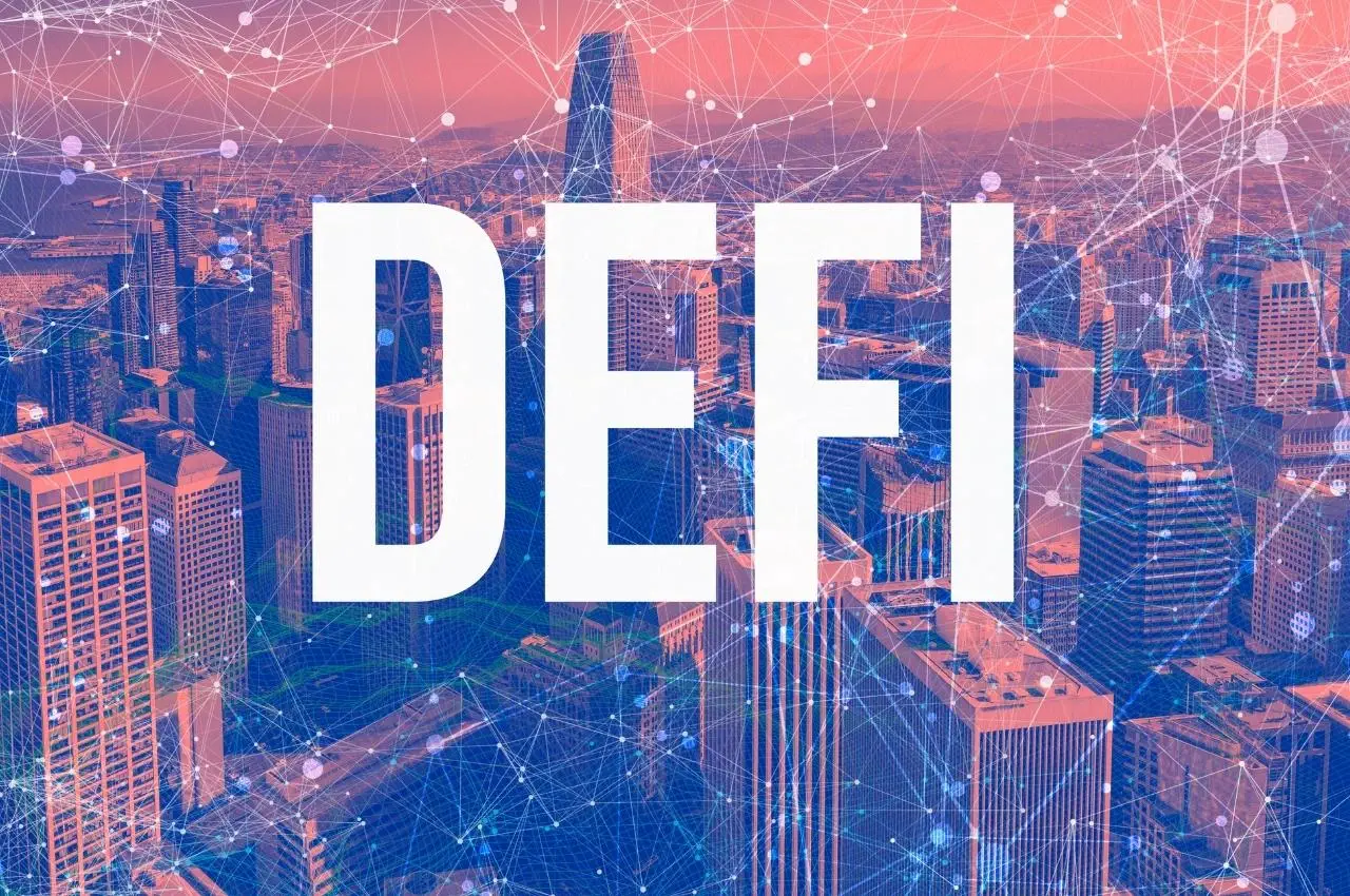 DEFI: Finanzas descentralizadas en un paisaje urbano.