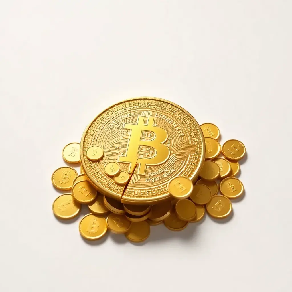 Dividendo que es: moneda dorada dividida en partes iguales, concepto financiero. México.
