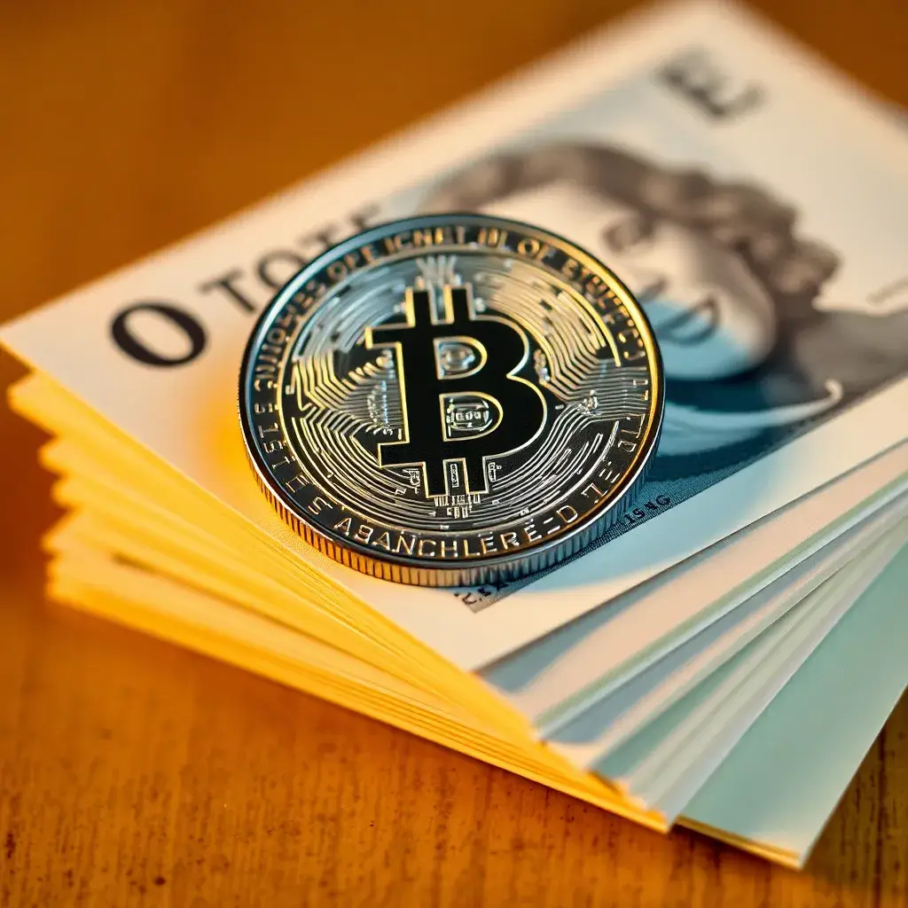 Moneda de plata sobre billetes nuevos, concepto de empresa que pagan dividendos en México.