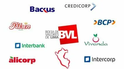 Logotipos de las principales empresas peruanas que cotizan en la Bolsa de Valores de Lima (BVL), entre ellas Backus, Credicorp e Intercorp.