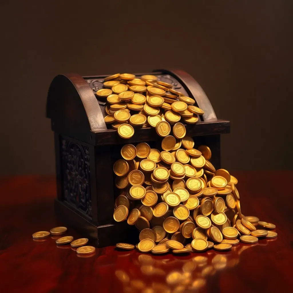 Cofre de madera rebosante de monedas de oro: así se ven los dividendos en México.