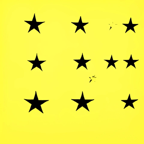 Nueve estrellas negras dispuestas sobre un fondo amarillo; faltan algunas estrellas.