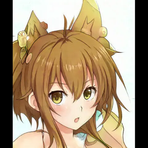 Chica de anime con cabello castaño y orejas de gato.