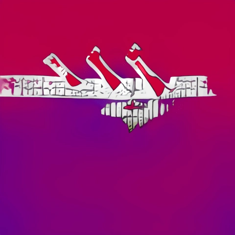 Imagen estilizada abstracta de tres pájaros rojos sobre una estructura blanca y gris.
