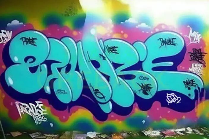 Grafiti colorido en una pared, con la palabra 