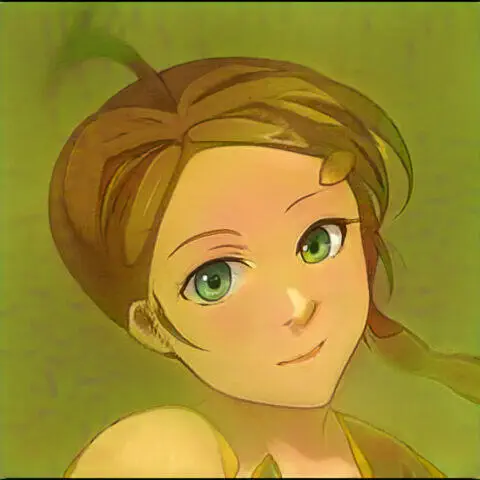 Chica de estilo anime con ojos verdes y avellana, sonriendo.