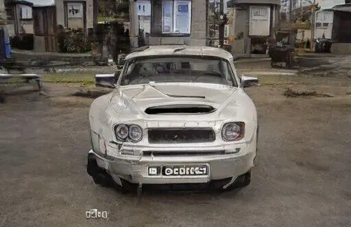 Vista frontal de un coche clásico hecho a medida. Modificaciones de carrocería únicas.