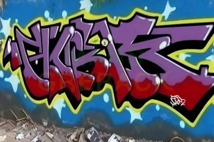 Arte de graffiti vibrante con colores llamativos y letras estilizadas.