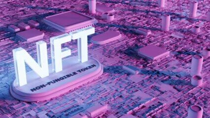 Acrónimo NFT en una placa de circuito; Token No Fungible