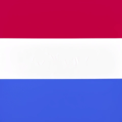 Bandera de los Países Bajos: rayas horizontales rojas, blancas y azules.