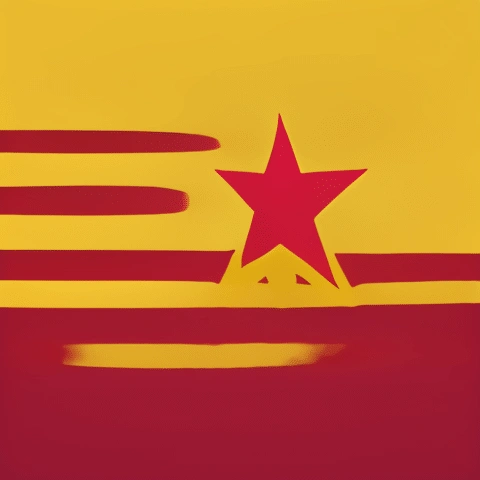 Diseño de bandera abstracta con estrella roja y rayas horizontales.