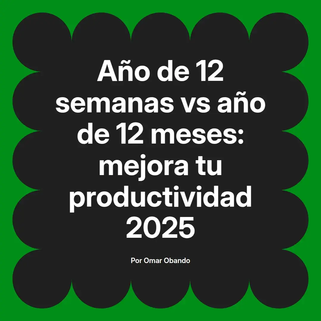 imagen destacada del post con un texto en el centro que dice Año de 12 semanas vs año de 12 meses: mejora tu productividad 2025 y abajo del texto aparece el nombre del autor Omar Obando