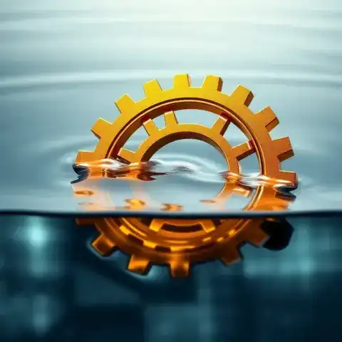 Engranaje dorado en agua, símbolo de crecimiento y retorno de la inversión. Dividendo Iberdrola en España.