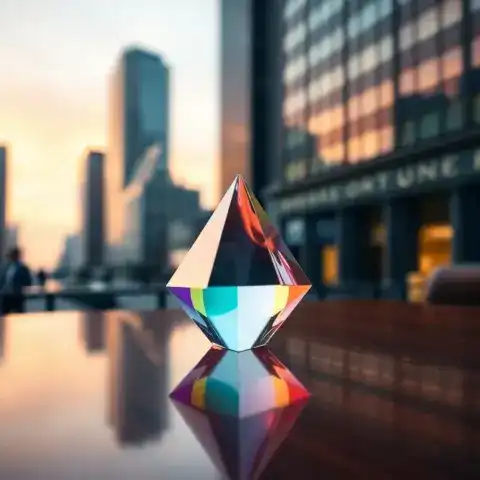 Prisma refractando luz sobre mesa de caoba, aludiendo al dividendo Mapfre en España y su distribución.